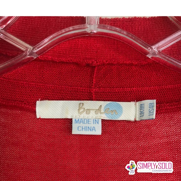 Boden Women's A-Line Midi Dress Wool Wrap Bell Sleeve Pleated V-Neck Red Sz 4R - Picture 8 of 10